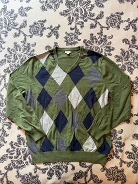 Argyle V-Neck Sweater - Green/Gray/Navy - Unbranded